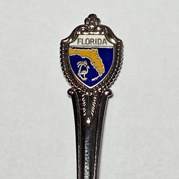 Florida Collectible Silver Travel Souvenir 4 3/8” Spoon Enamel Shield USA EUC - Picture 2 of 9